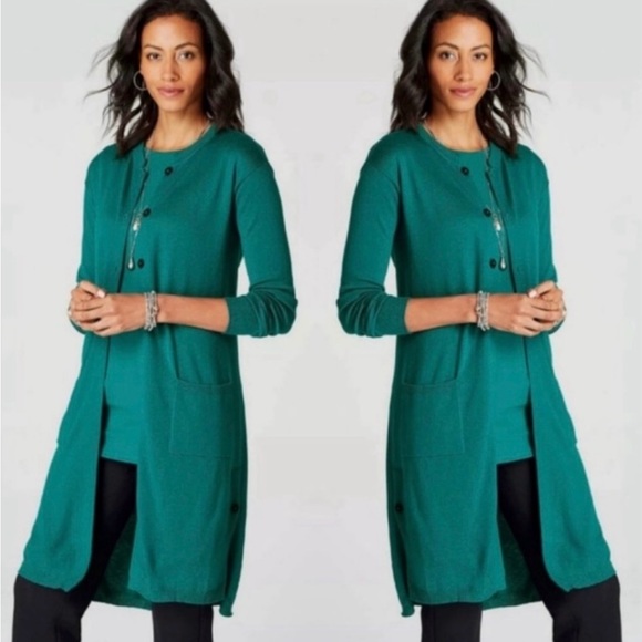 J.Jill Teal Wool Blend Cardigan Sweater - Picture 2 of 9